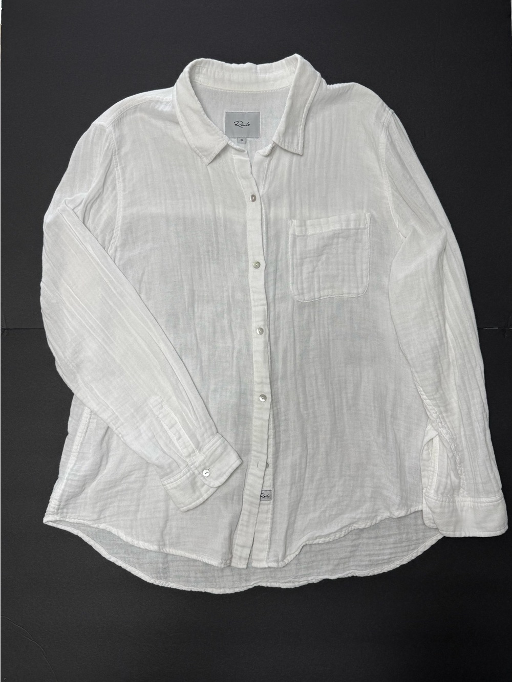 Rails Ellis White Gauze Cotton Button Front Shirt XL Oversized Long Sleeves Boho - Picture 2 of 12